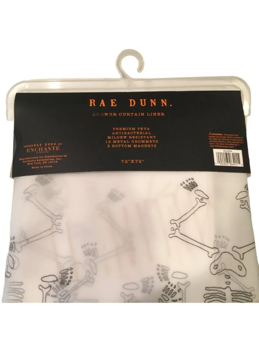 RAE DUNN KILLIN'IT Dancing Skeleton Shower Curtain Liner Frosted